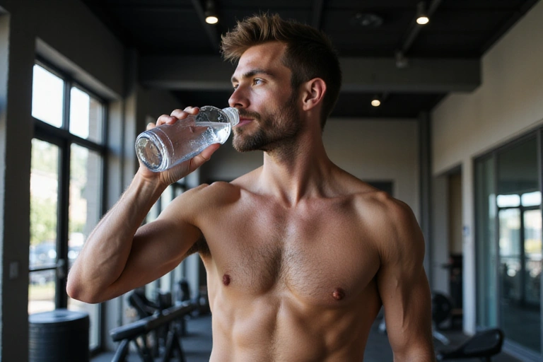 Athlete drinking water after a workout
